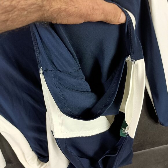 Lauren Ralph Lauren Ruched Sheath Dress Knee Length Colorblocked Blue White 2 - Picture 5 of 6